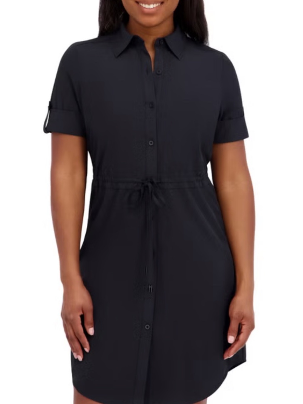 Halston Womens Short Sleeve Drawstring Waist Shirt Dress Small